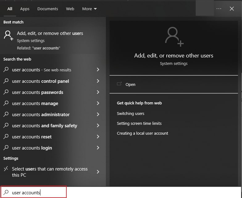 search user accounts