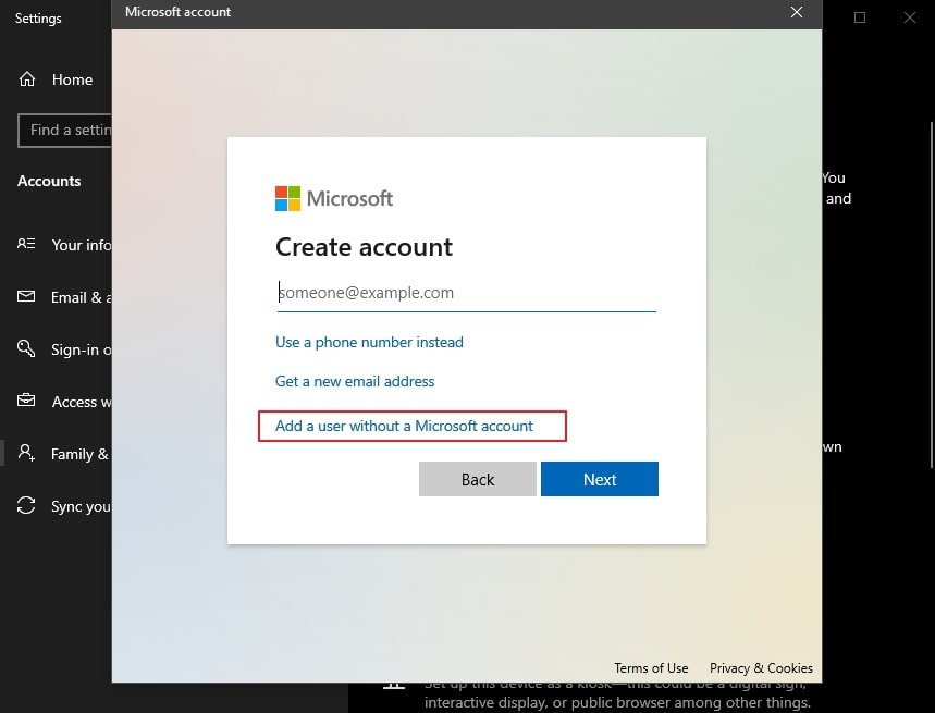 add a user without microsoft account