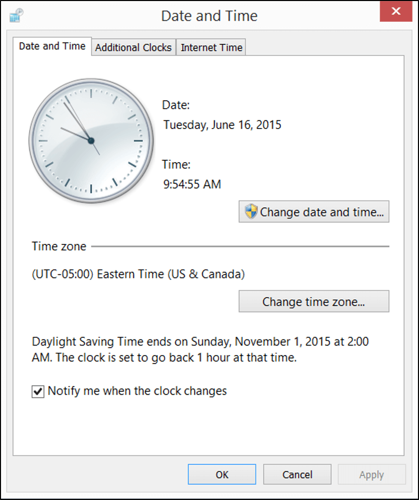 Check Date Time Settings on Windows