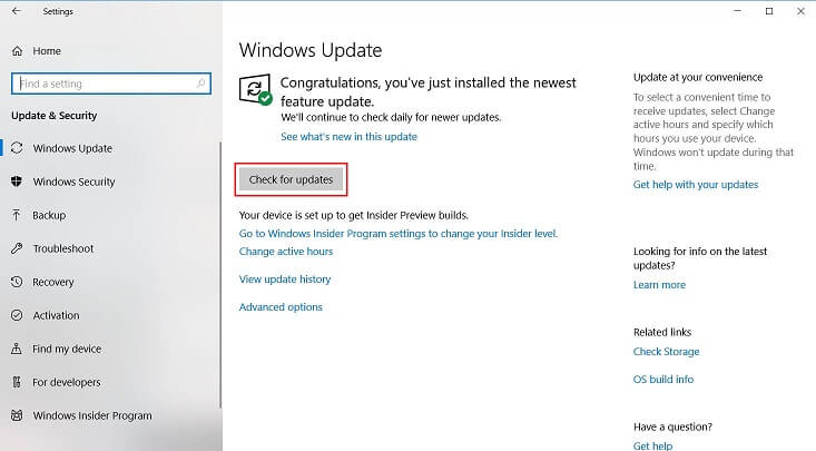 check system update on windows