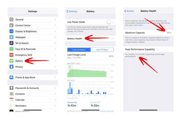 check iphone battery usage health