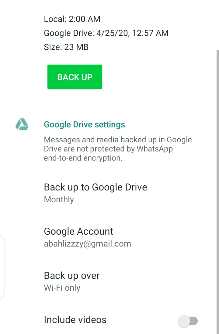 how to backup whatsapp videos android
