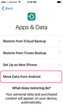 Choose to move data from an Android device
