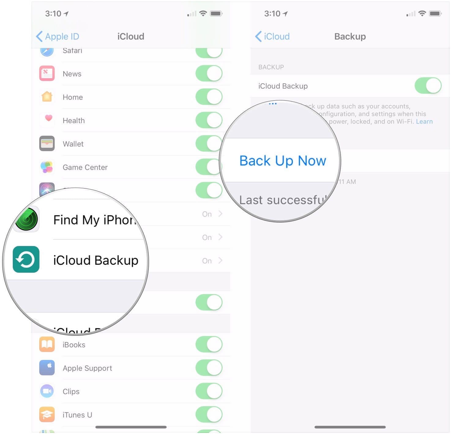 Toggle iCloud Backup to ON