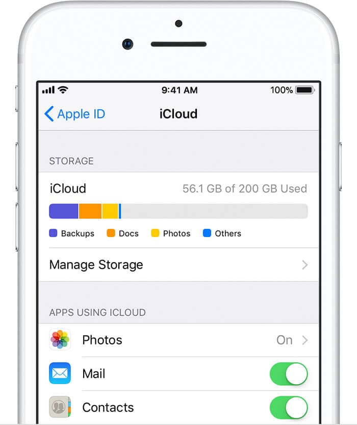 iCloud settings