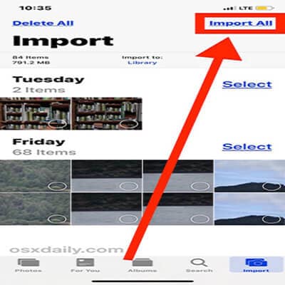 import photos camera to iphone