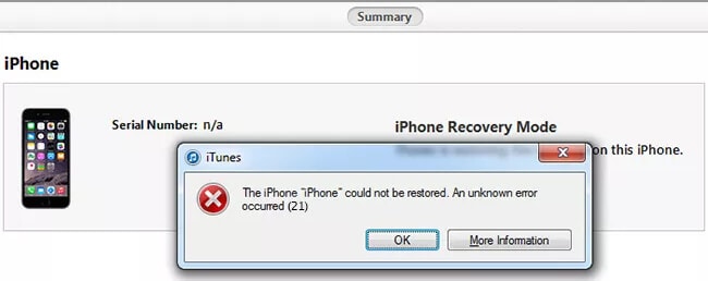 21 error iphone restore