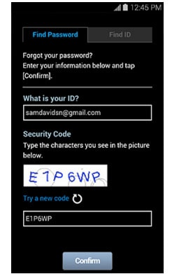 reset samsung account password - step 2