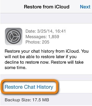 restore whatsapp backup from icloud