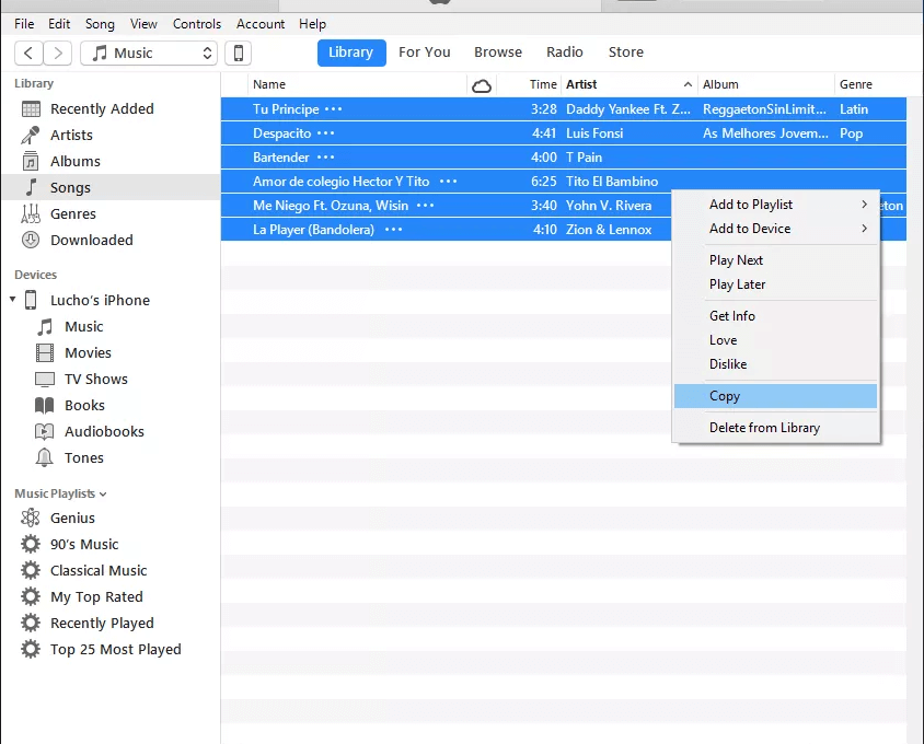select the files under the library section