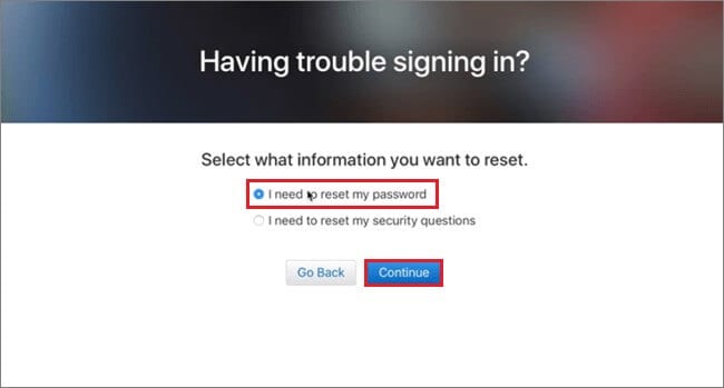 reset the password