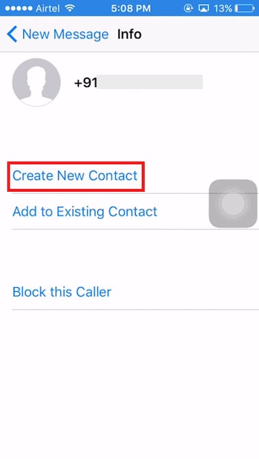tap on create new contact