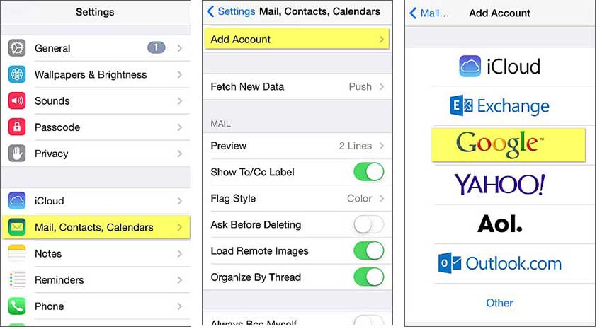  sync contacts via google email