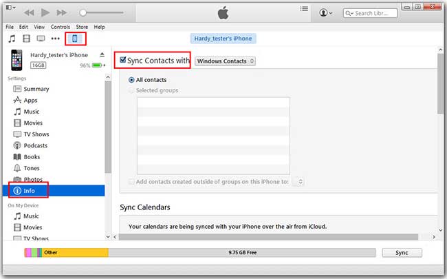  transfer iphone contacts via itunes