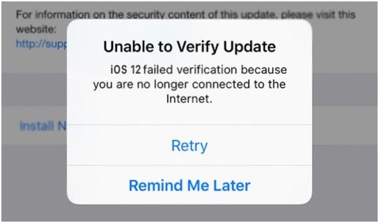 unable to verify update