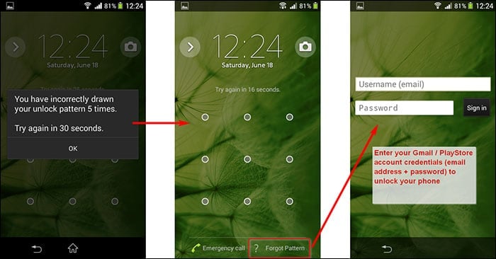 how to unlock android pattern lock if forgotten