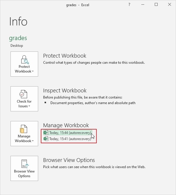 auto recover excel file