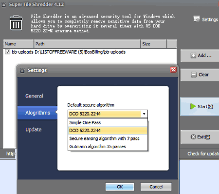 change super file shredder settings