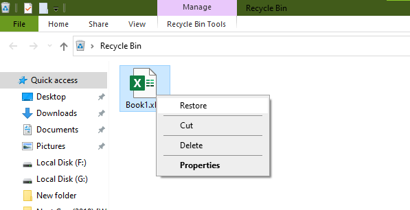 click restore for excel sheet