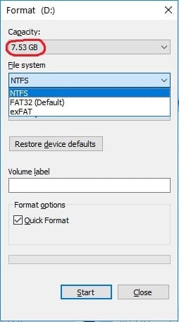 format the usb drive to fat16