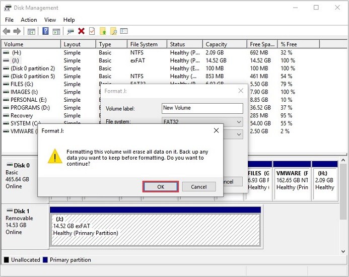 confirm formatting exfat to fat32/ntfs