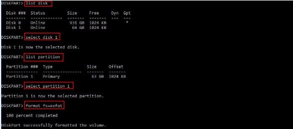 commands to format fat32 to exfat