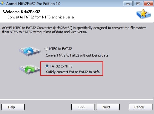 select fat32 to ntfs