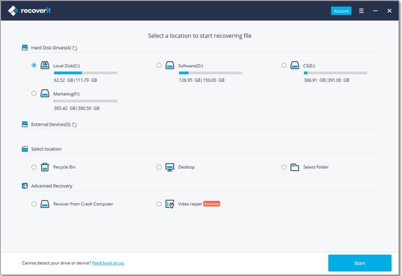 select hard drive for scanning