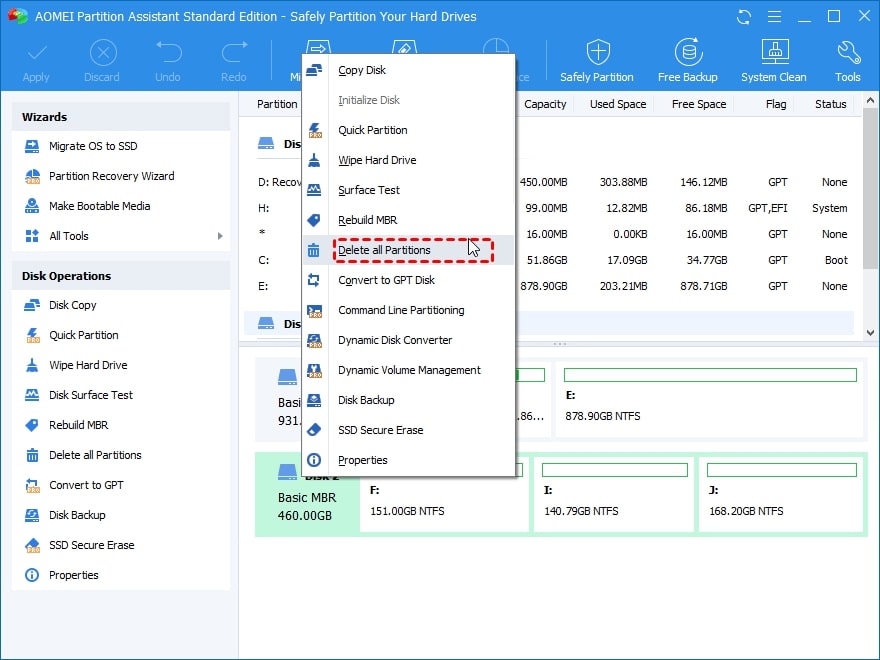 delete all partitions on usb drive