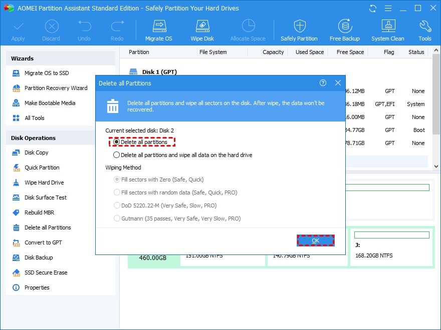 choose deleting method in aomei