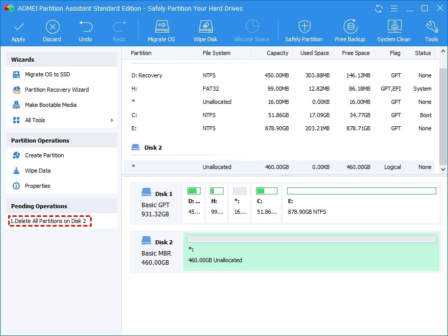 apply to delete all partitions on usb drive