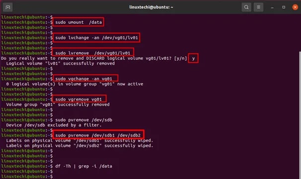 run the fdisk delete partition commands