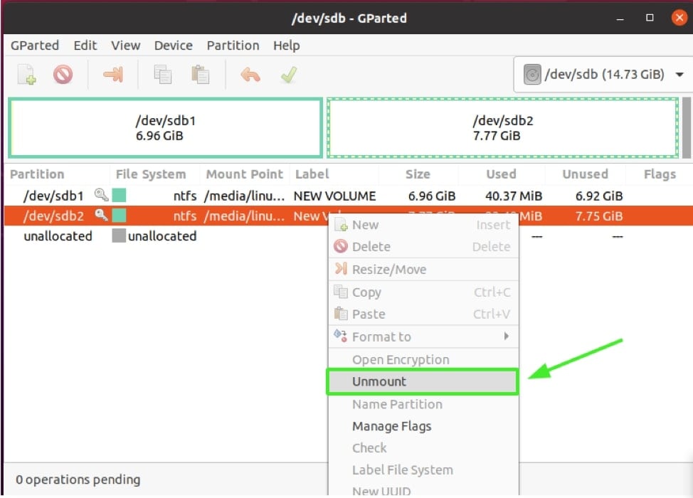 unmount the second partition