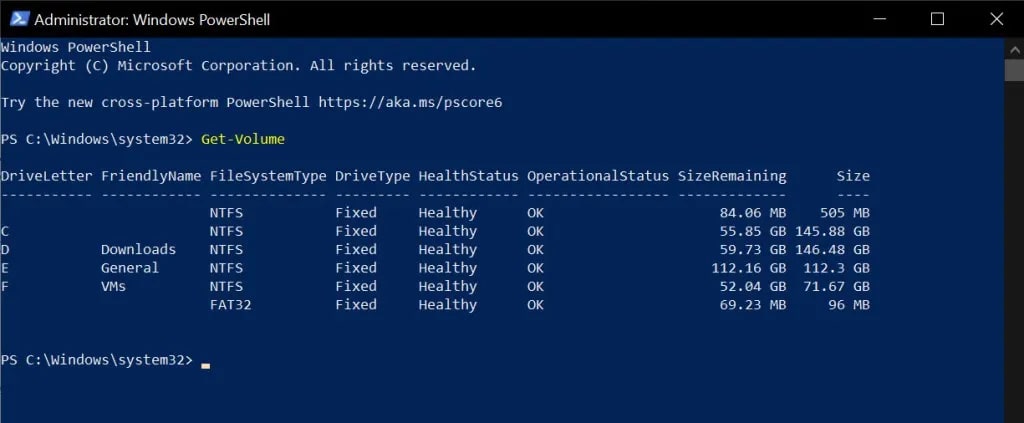 drive list in powershell