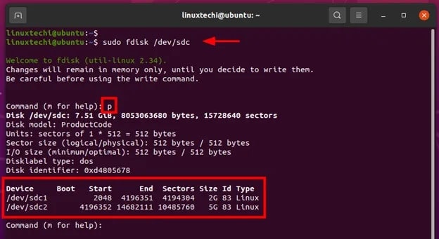 print the drive's current partition table