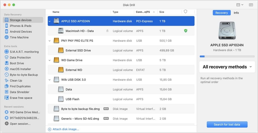 disk drill data recovery interface