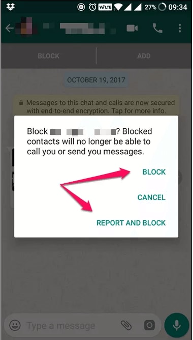 report and block unknow whatsapp messages