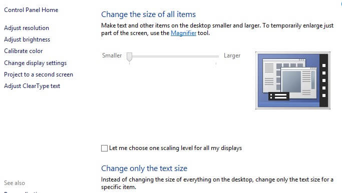 select change display setting option