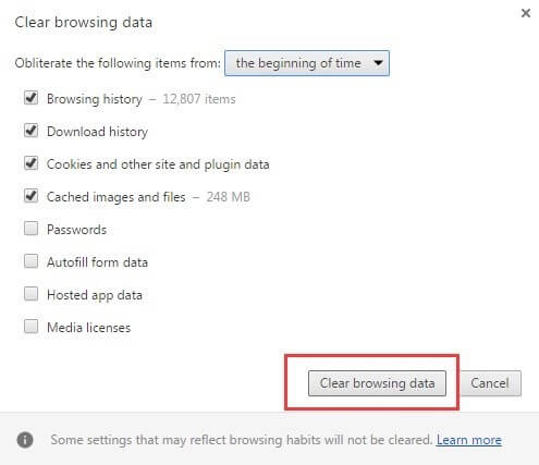 clear browsing data