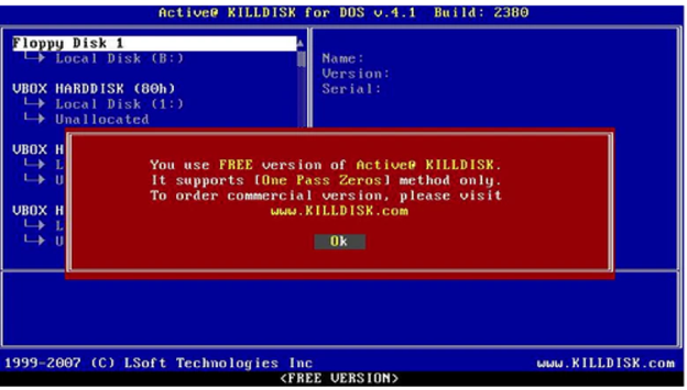 enter into killdisk free version to wipe the drive
