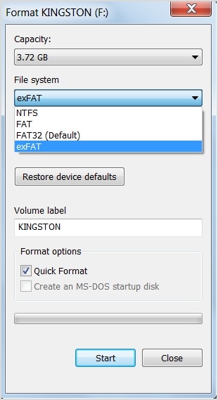 windows file system exfat ntfs fat32