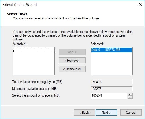 amount of unallocated space