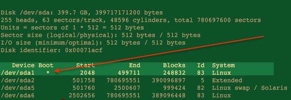 finding linux boot partition fdisk command