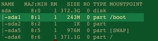 finding linux boot partition lsblk command