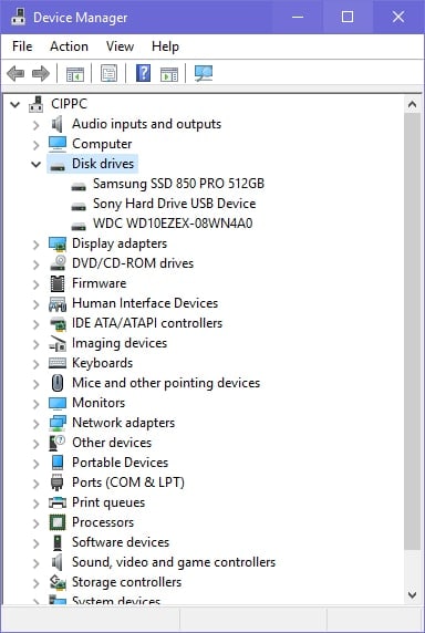 expand categories and find the device to update windows drivers