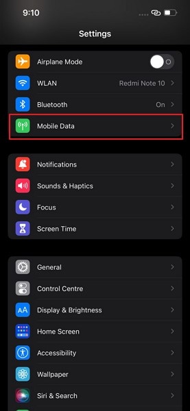 access mobile data settings
