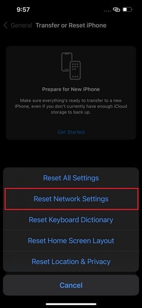 proceed with resetting network settings