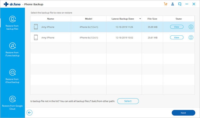 select backup file for scanning