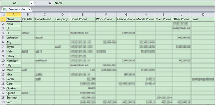 export iPhone contacts to excel