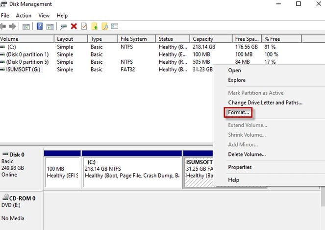 format the drive from fat32 to ntfs